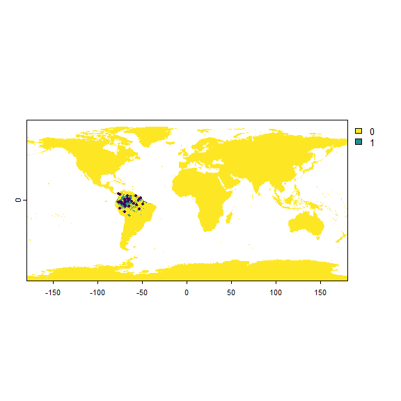 Fig. 8.8 Occurrence sampled in the distribution of a species limited to South America